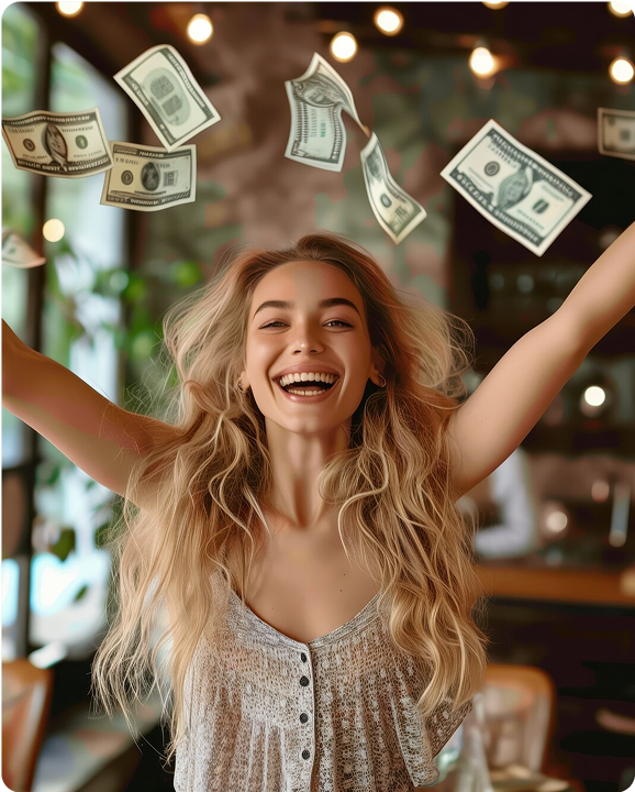 Woman celebrating with money
